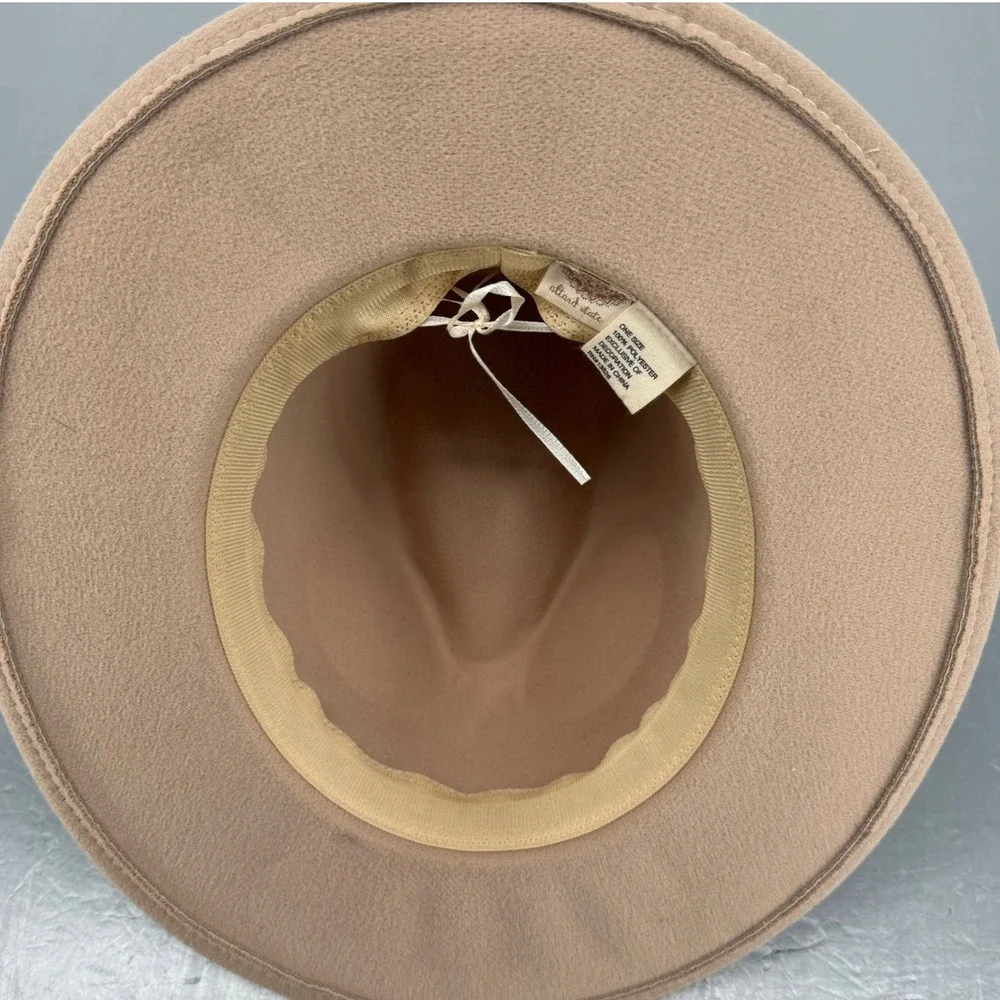 Altar'd State Tan‎ Beige Rhinestone Band Wide Brim Fedora Hat One Size Boho